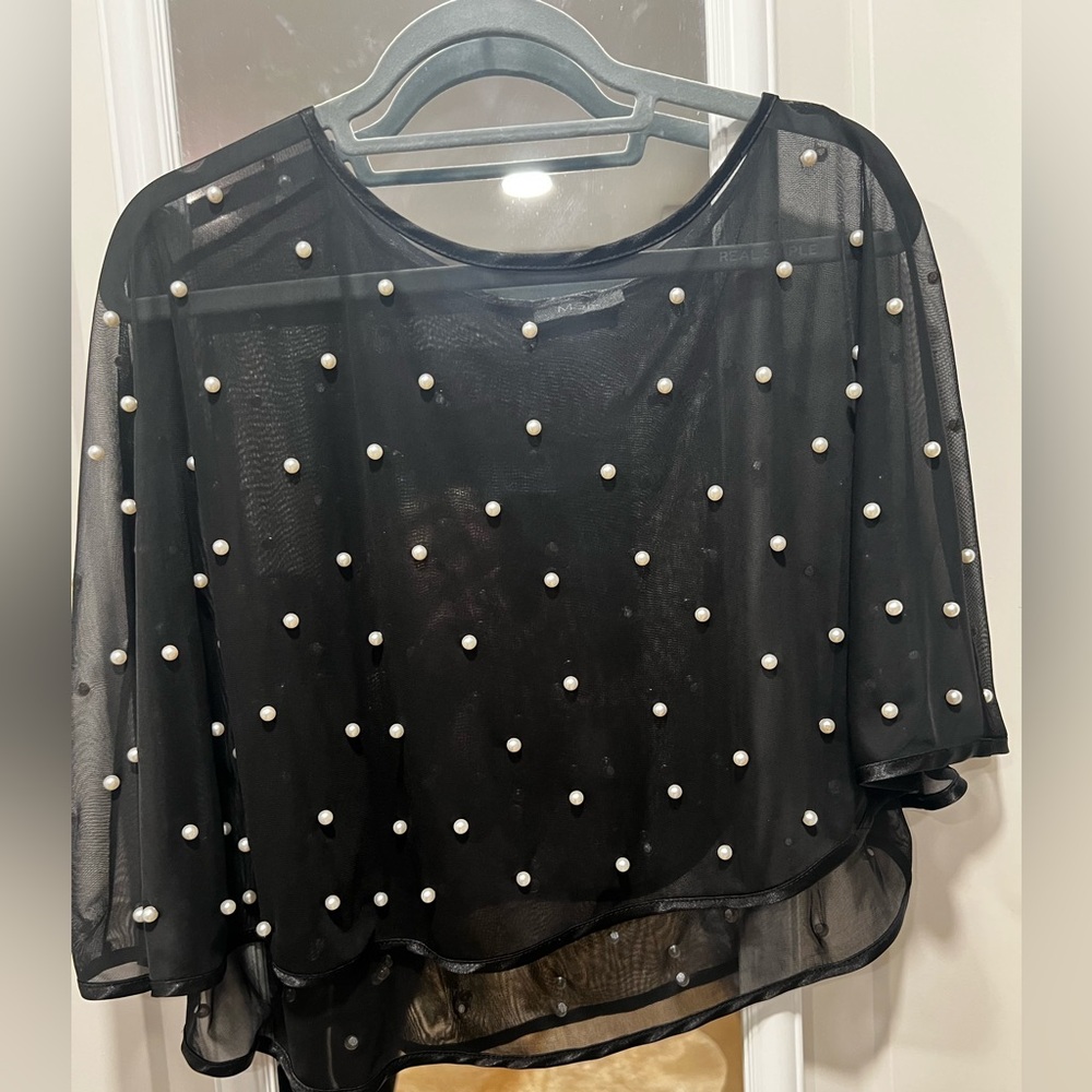 Wedding Guest / Evening/ Women's Bolero / Short Poncho / Sheer Top with Pearls